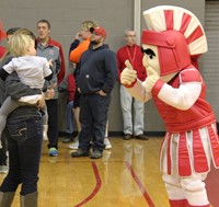 warrior mascot giving thumbs up