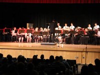 wide shot of band performing
