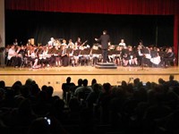 wide shot of band performing on stage
