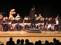 band playing with dinosaur on stage