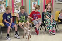 goat visiting students sitting 2