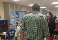 families talking in classroom