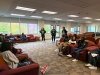 students in binghamton university building