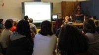 french students watching video in elementary classroom