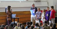 honoree jessica knowles farrell speaking at chenango bridge elementary event