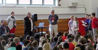 honoree gary butch speaking at chenango bridge elementary event