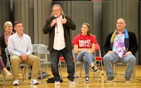 honoree gary butch speaking at port dickinson elementary event