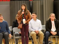 honoree jessica knowles farrell speaking at port dickinson elementary event