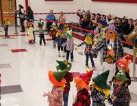 wide shot of pre k halloween parade