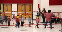 wide shot of pre k halloween parade