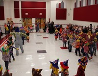 wide shot of pre k halloween parade