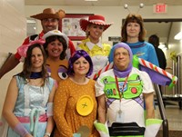 port dickinson faculty and staff members dressed in toy story costumes