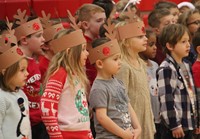 students wearing reindeer hats