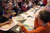 students eating at table