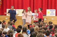 student singing in microphone