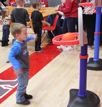 student playing math basketball