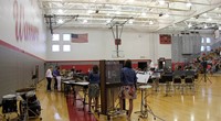 wide shot of middle school band students performing