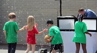 students dancing in bubbles