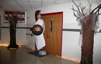 warrior statue dressed up for homecoming