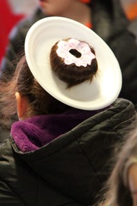 student with donut hair for school spirit day