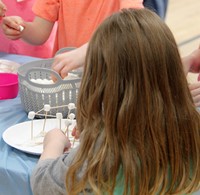 student building with marshmallows