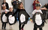 four students walking in penguin parade