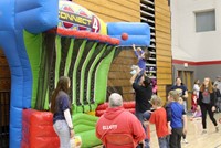 wide shot of inflatable basketball game