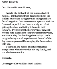 thank you note to nurses and student nurses