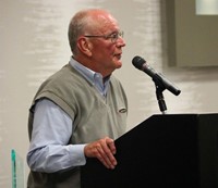 Gary Hall speaking at podium