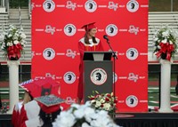 student speaking at podium