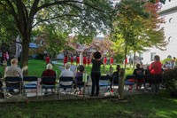 wide shot of pep rally at nursing home