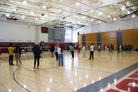 students playing volleyball