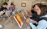 students painting