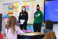 Binghamton University Athletes reading to Port Dickinson Elementary students