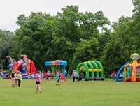 wide shot of inflatable games