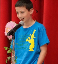 student at poetry recitation