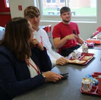 students and principal on first day of school