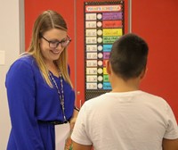 student and teacher on first day of school