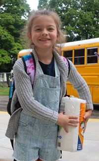 student on first day of school