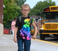 student on first day of school