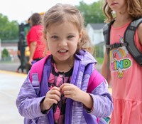 student on first day of school