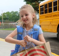 student on first day of school