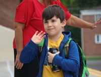 student on first day of school