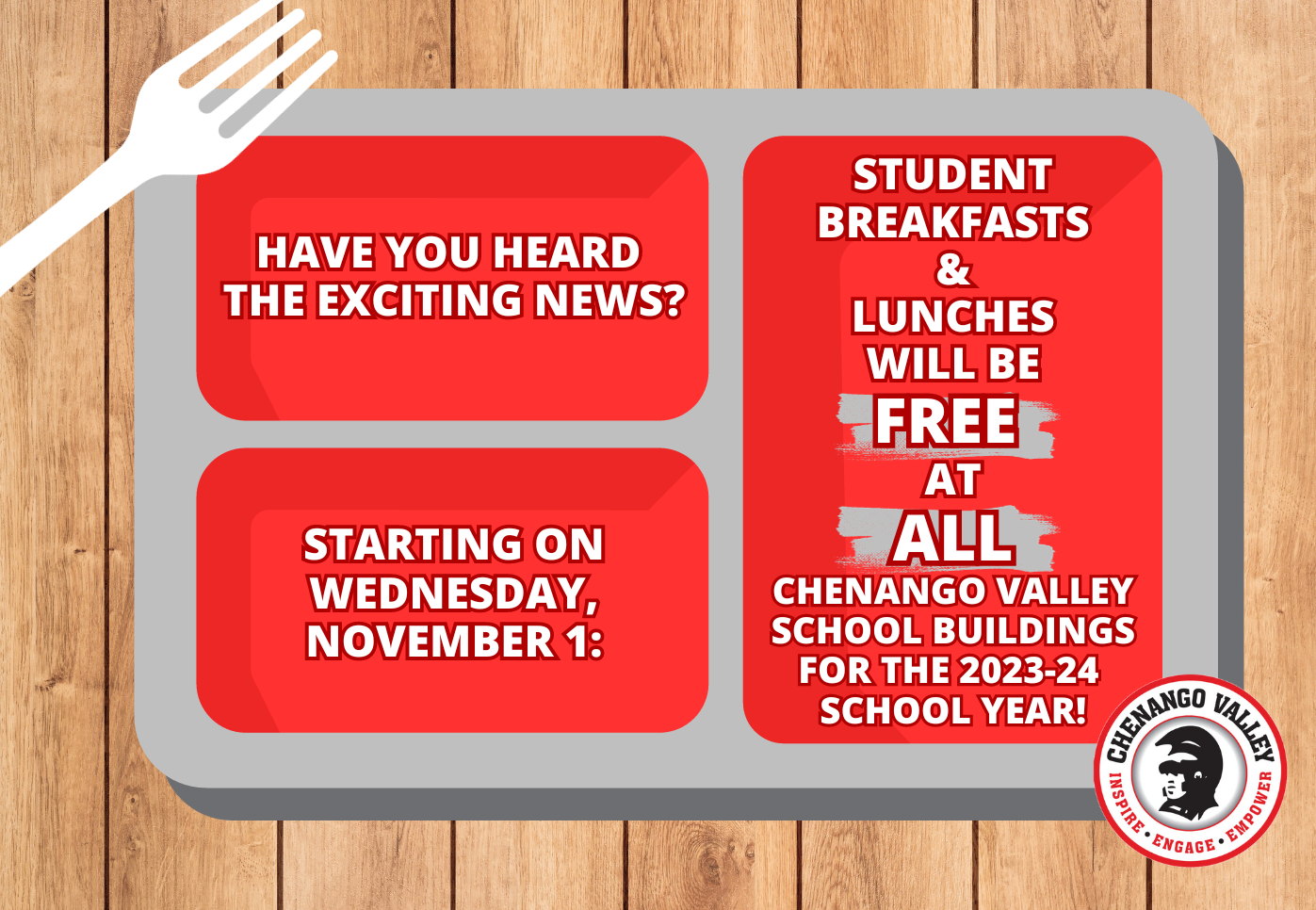 free meals for all Chenango Valley students effective November 1 2023